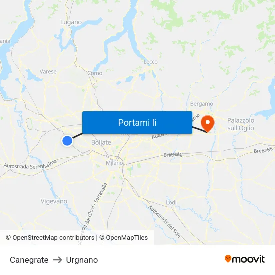 Canegrate to Urgnano map