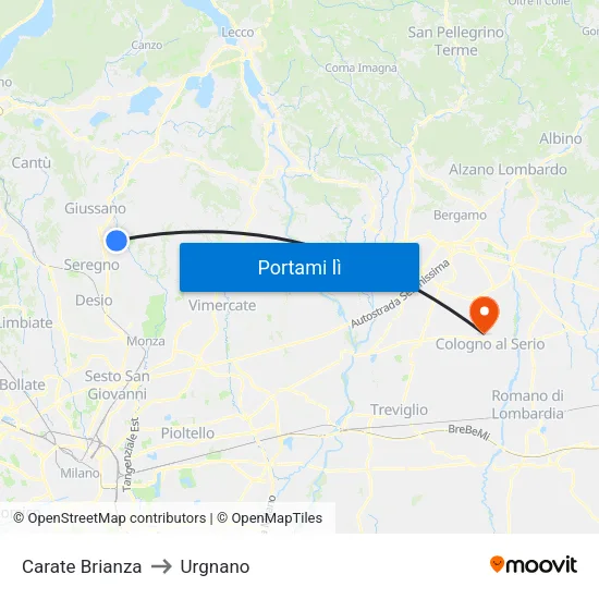 Carate Brianza to Urgnano map