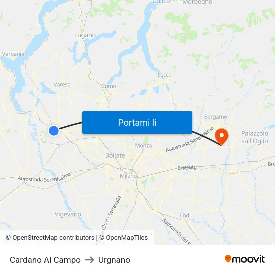 Cardano Al Campo to Urgnano map