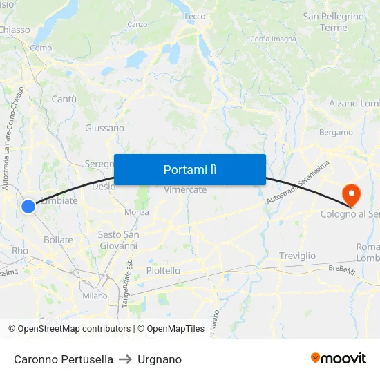 Caronno Pertusella to Urgnano map