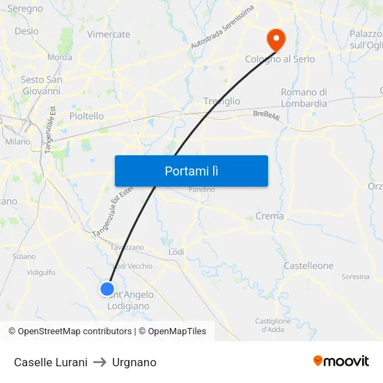 Caselle Lurani to Urgnano map