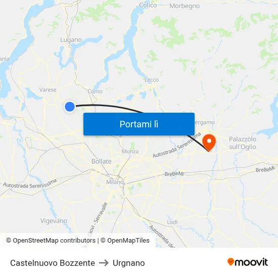 Castelnuovo Bozzente to Urgnano map
