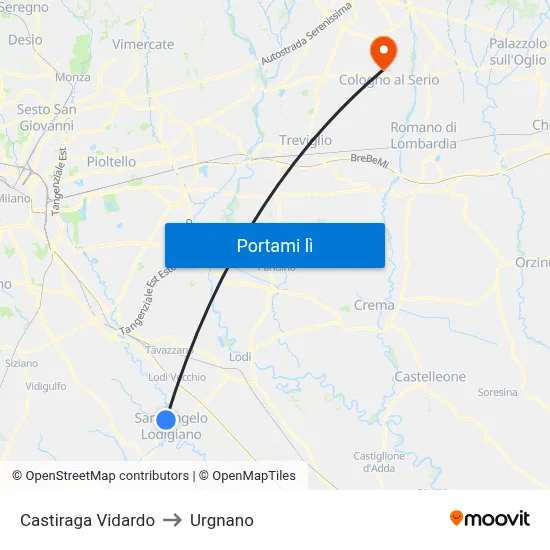 Castiraga Vidardo to Urgnano map