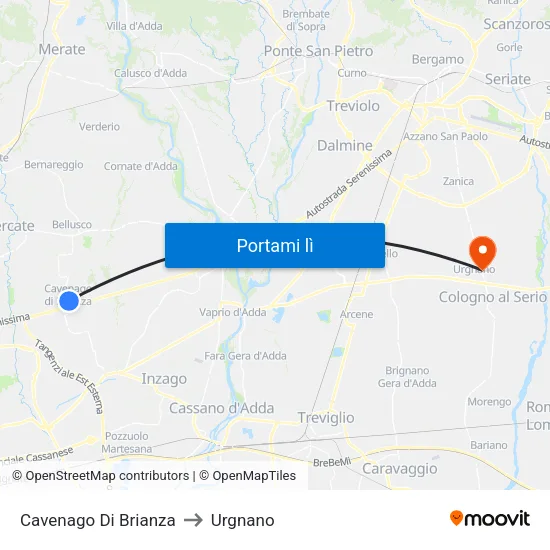 Cavenago Di Brianza to Urgnano map