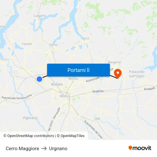 Cerro Maggiore to Urgnano map