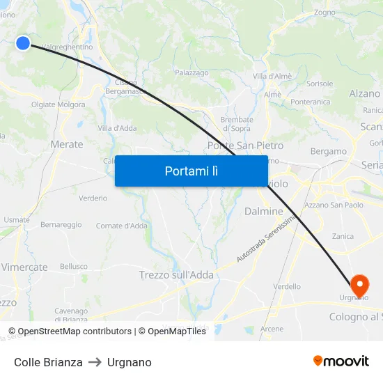 Colle Brianza to Urgnano map