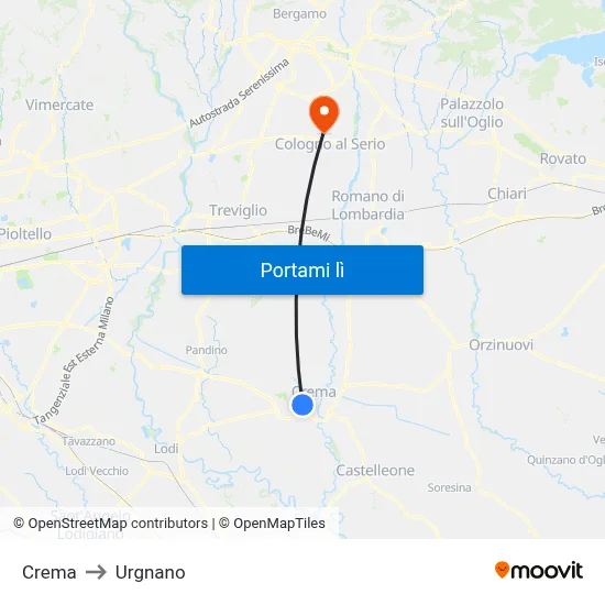 Crema to Urgnano map