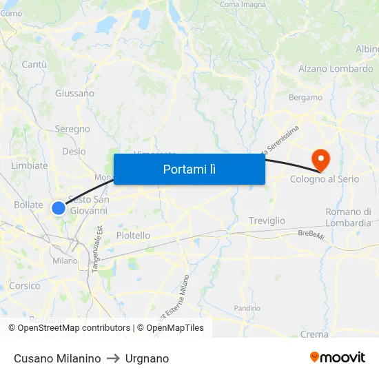 Cusano Milanino to Urgnano map