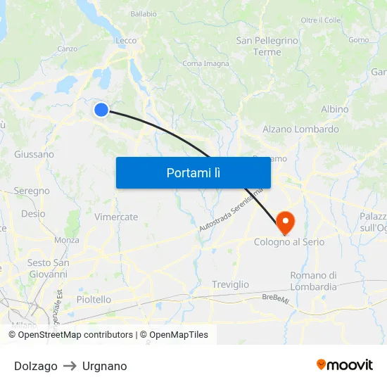 Dolzago to Urgnano map