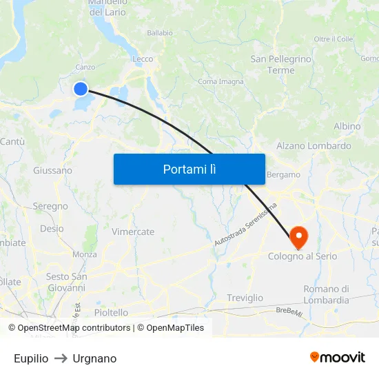 Eupilio to Urgnano map