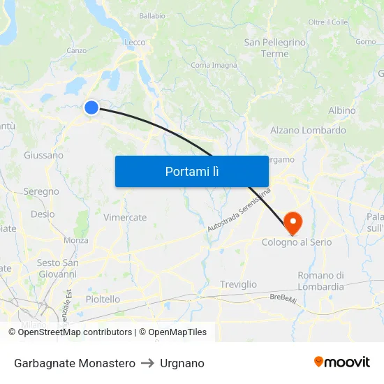 Garbagnate Monastero to Urgnano map