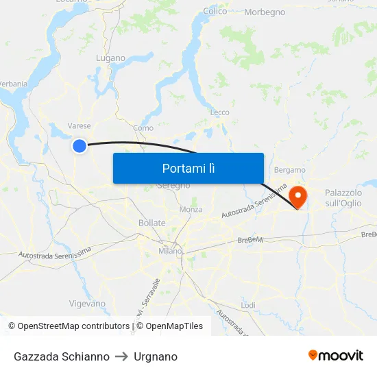 Gazzada Schianno to Urgnano map