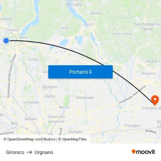 Gironico to Urgnano map