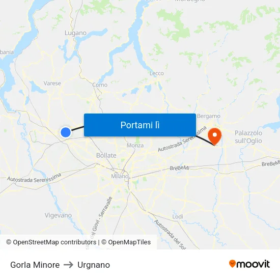 Gorla Minore to Urgnano map