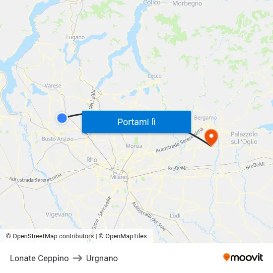 Lonate Ceppino to Urgnano map