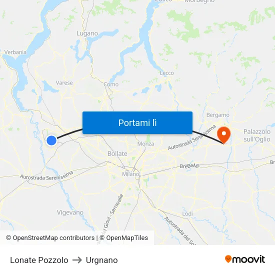 Lonate Pozzolo to Urgnano map