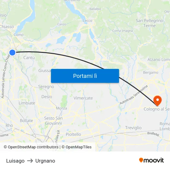 Luisago to Urgnano map