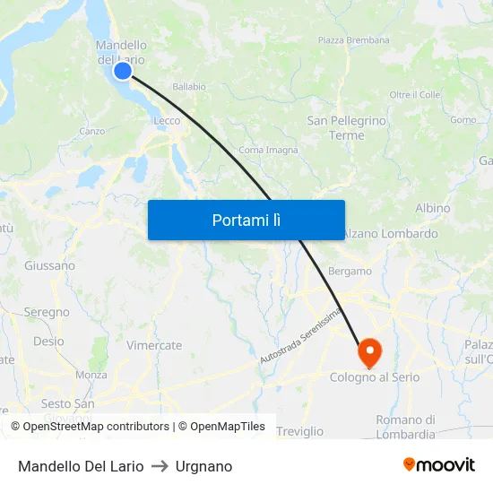 Mandello Del Lario to Urgnano map