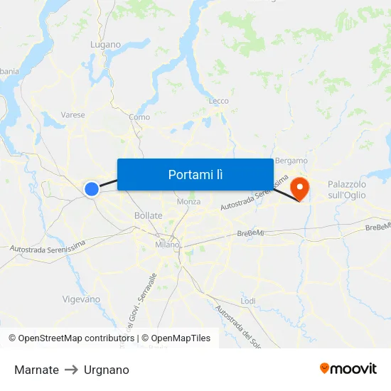 Marnate to Urgnano map