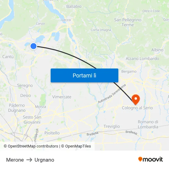 Merone to Urgnano map