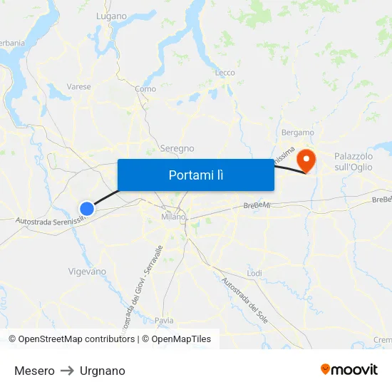 Mesero to Urgnano map