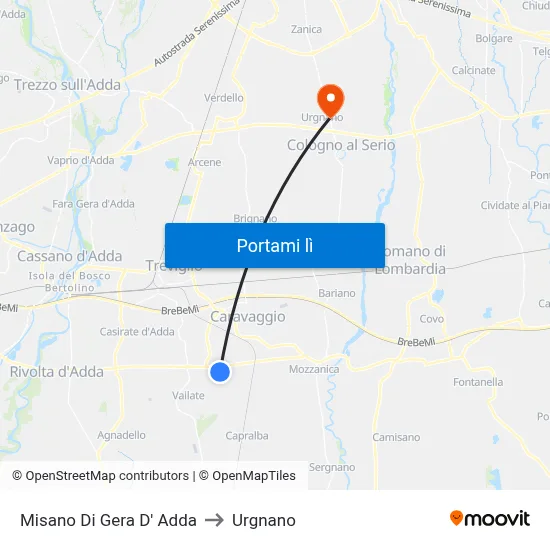 Misano Di Gera D' Adda to Urgnano map