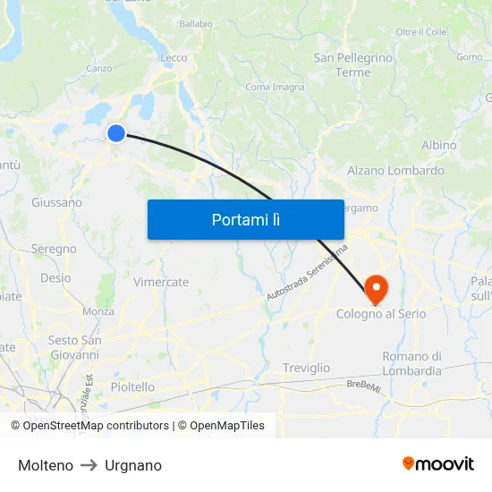 Molteno to Urgnano map