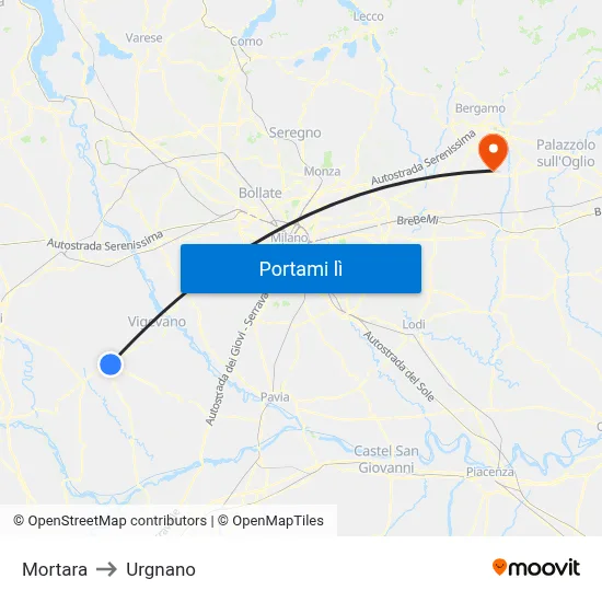 Mortara to Urgnano map