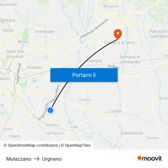 Mulazzano to Urgnano map