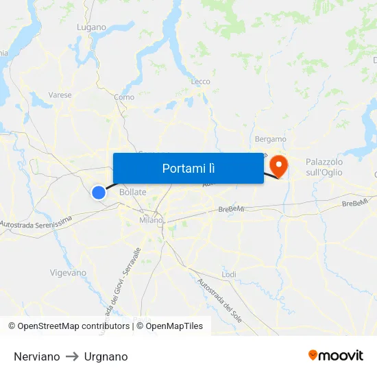 Nerviano to Urgnano map
