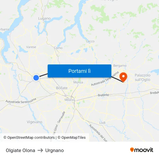 Olgiate Olona to Urgnano map