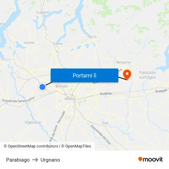 Parabiago to Urgnano map