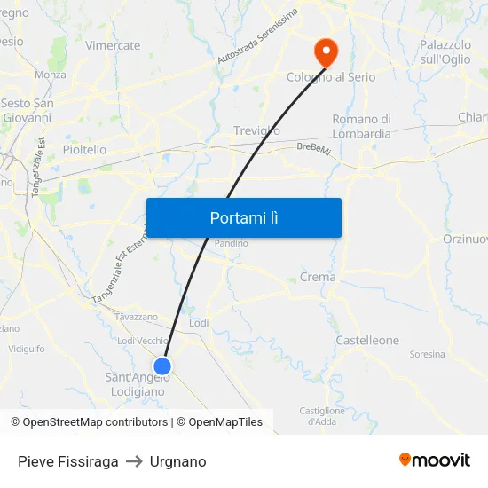 Pieve Fissiraga to Urgnano map