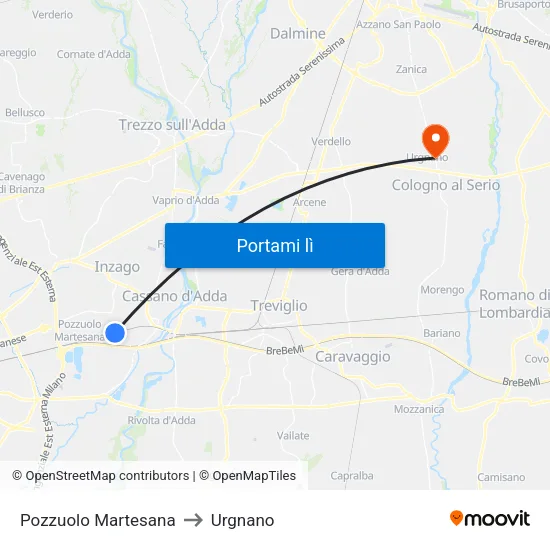 Pozzuolo Martesana to Urgnano map