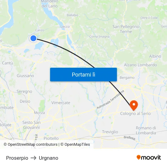 Proserpio to Urgnano map