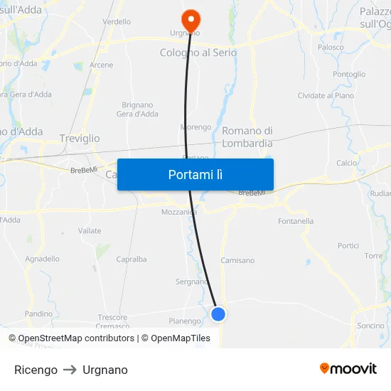 Ricengo to Urgnano map