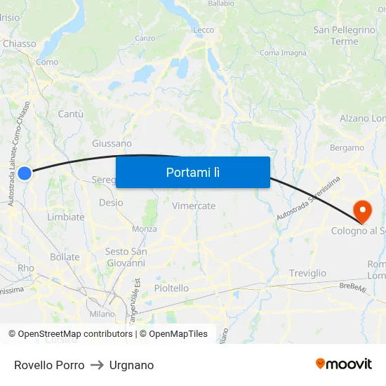 Rovello Porro to Urgnano map