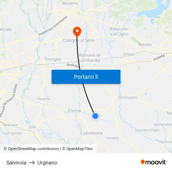 Salvirola to Urgnano map