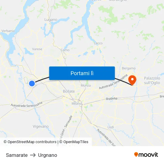 Samarate to Urgnano map