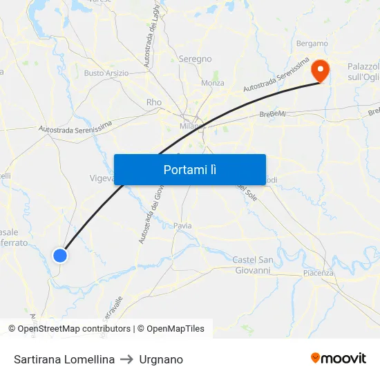 Sartirana Lomellina to Urgnano map
