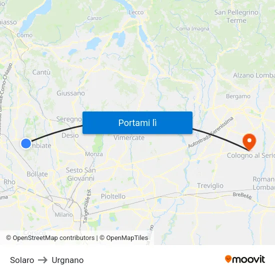 Solaro to Urgnano map