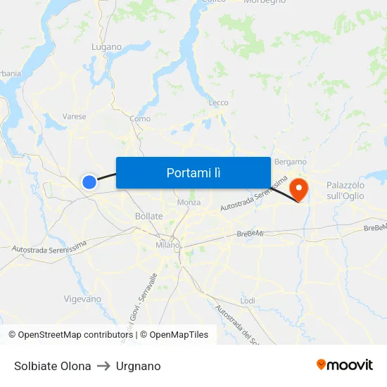 Solbiate Olona to Urgnano map