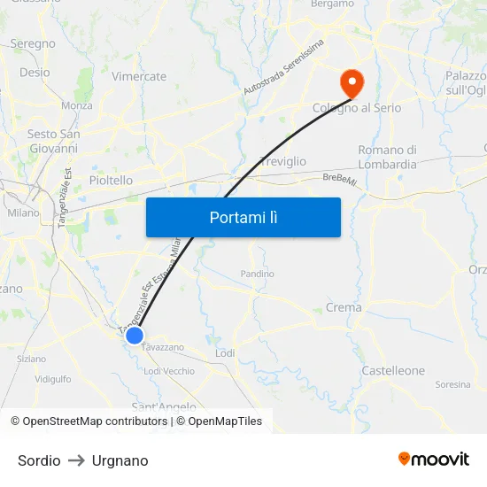 Sordio to Urgnano map