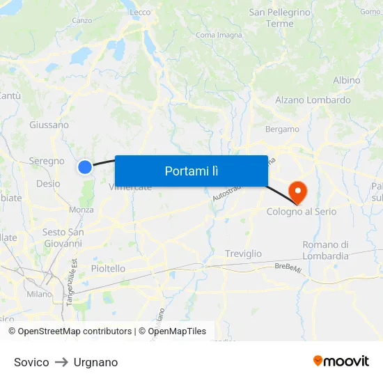 Sovico to Urgnano map
