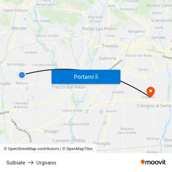 Sulbiate to Urgnano map