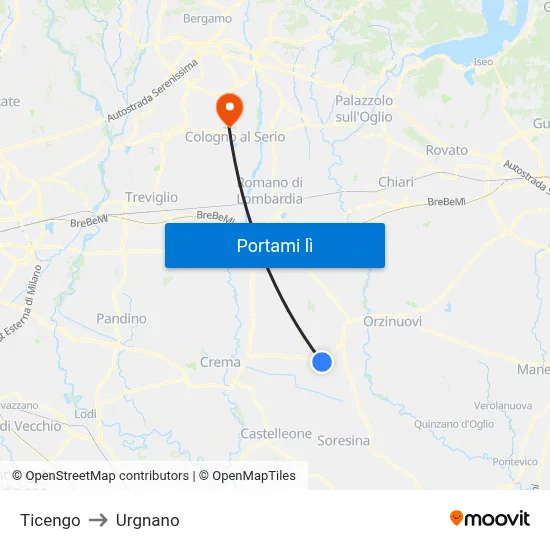 Ticengo to Urgnano map