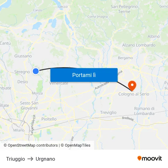 Triuggio to Urgnano map
