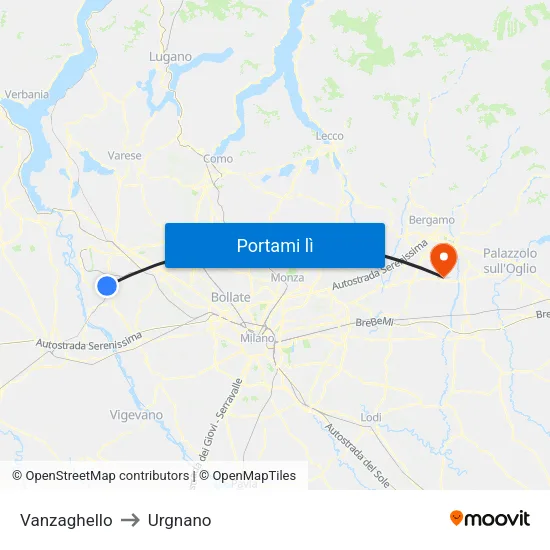 Vanzaghello to Urgnano map