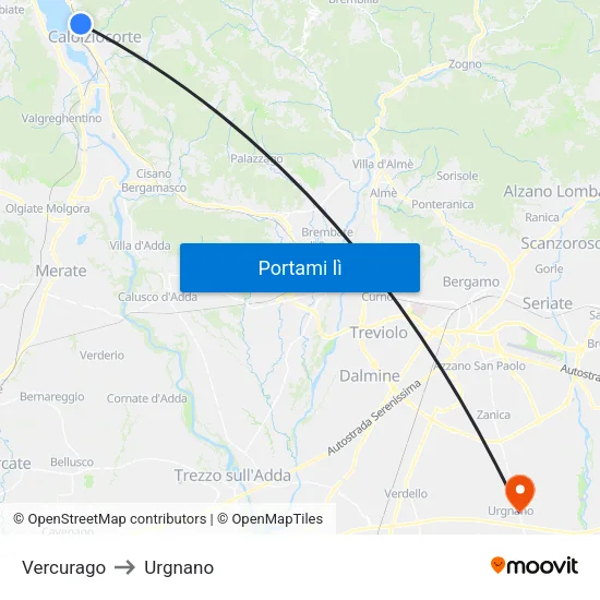 Vercurago to Urgnano map