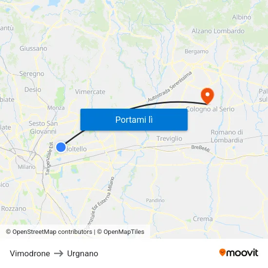 Vimodrone to Urgnano map